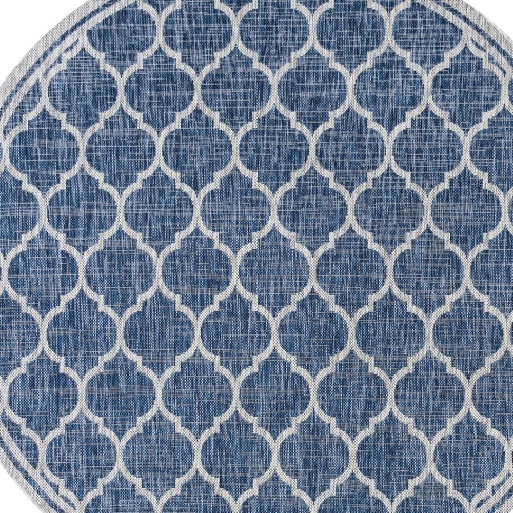 HomeRoots 9' Navy Blue and Gray Round Geometric Area Rug – Stylish, Durable, Versatile for Indoor & Outdoor Spaces 704445