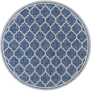 HomeRoots 9' Navy Blue and Gray Round Geometric Area Rug – Stylish, Durable, Versatile for Indoor & Outdoor Spaces 704445