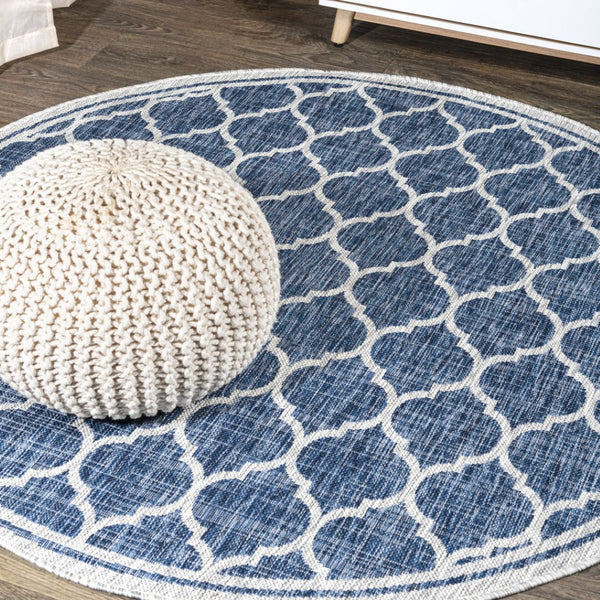 HomeRoots 9' Navy Blue and Gray Round Geometric Area Rug – Stylish, Durable, Versatile for Indoor & Outdoor Spaces 704445