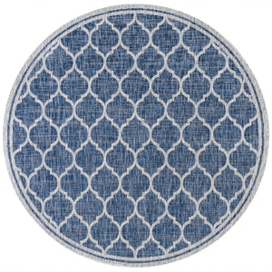 HomeRoots 9' Navy Blue and Gray Round Geometric Area Rug – Stylish, Durable, Versatile for Indoor & Outdoor Spaces 704445