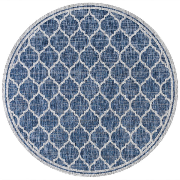HomeRoots 9' Navy Blue and Gray Round Geometric Area Rug – Stylish, Durable, Versatile for Indoor & Outdoor Spaces 704445