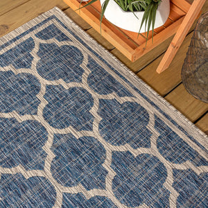 HomeRoots 9' Navy Blue and Gray Round Geometric Area Rug – Stylish, Durable, Versatile for Indoor & Outdoor Spaces 704445