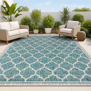 HomeRoots 10' Teal Blue & Gray Geometric Area Rug - Durable, Stylish Indoor/Outdoor Design for Any Space 704447