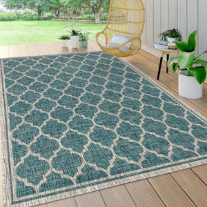 HomeRoots 10' Teal Blue & Gray Geometric Area Rug - Durable, Stylish Indoor/Outdoor Design for Any Space 704447