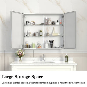 English Elm 32'' Aluminum Medicine Cabinet Wall Mount Bathroom Mirror with Adjustable Shelves Silver W708P379207
