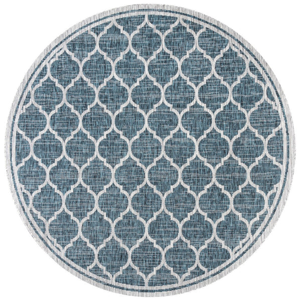 HomeRoots 6' Teal Blue and Gray Geometric Round Area Rug for Indoor/Outdoor Style and Durability - 6ft 704450