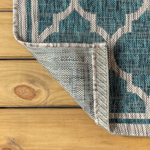 HomeRoots 6' Teal Blue and Gray Geometric Round Area Rug for Indoor/Outdoor Style and Durability - 6ft 704450