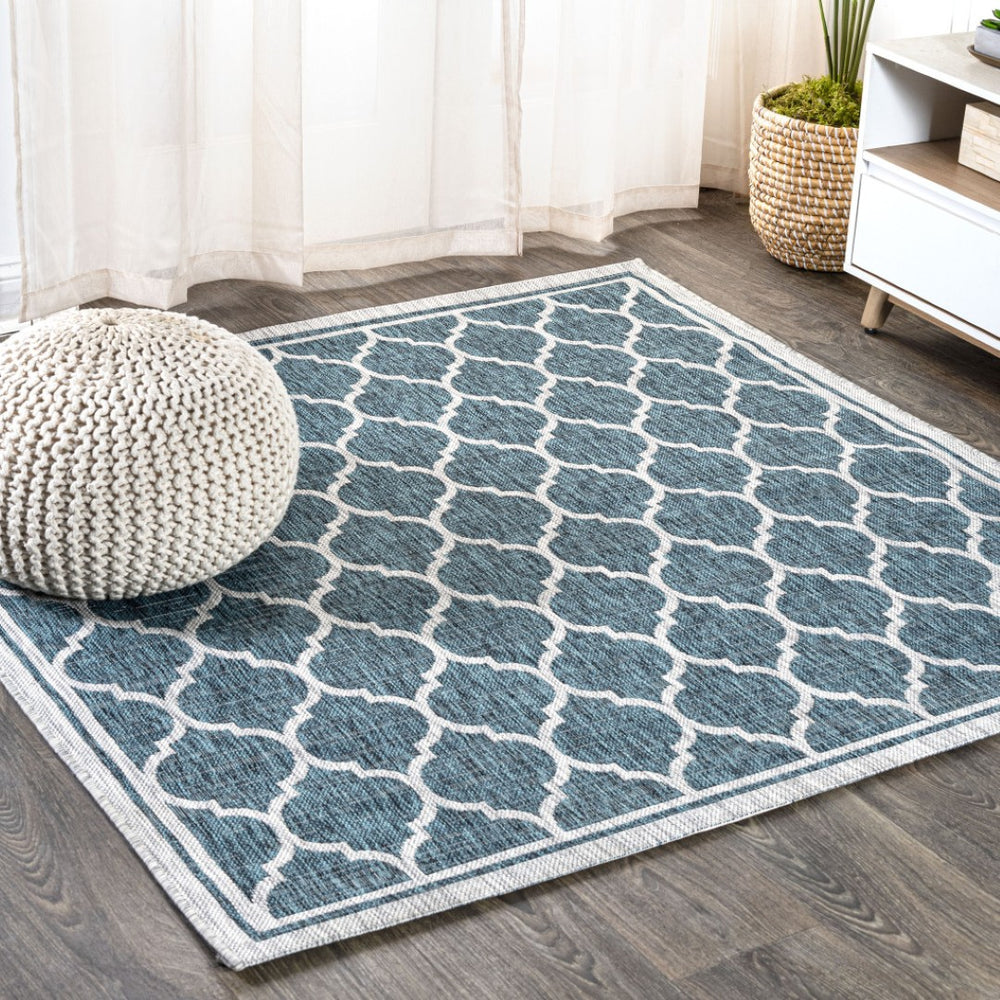 HomeRoots 8' Teal Blue & Gray Geometric Area Rug - Modern Design for Indoor/Outdoor Spaces, Easy Care & Durable 704453