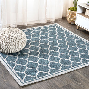 HomeRoots 8' Teal Blue & Gray Geometric Area Rug - Modern Design for Indoor/Outdoor Spaces, Easy Care & Durable 704453