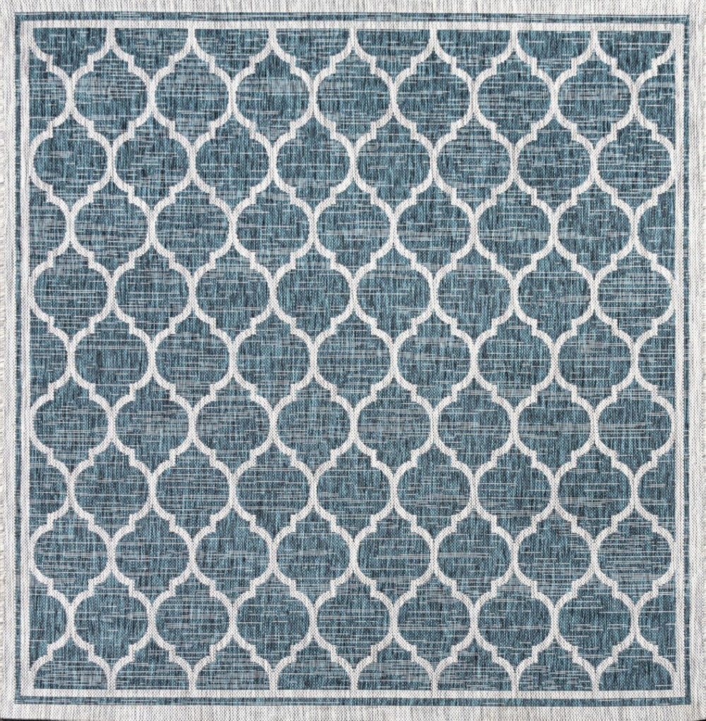 HomeRoots 8' Teal Blue & Gray Geometric Area Rug - Modern Design for Indoor/Outdoor Spaces, Easy Care & Durable 704453
