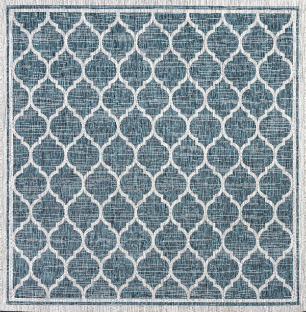 HomeRoots 8' Teal Blue & Gray Geometric Area Rug - Modern Design for Indoor/Outdoor Spaces, Easy Care & Durable 704453