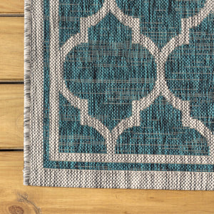 HomeRoots 8' Teal Blue & Gray Geometric Area Rug - Modern Design for Indoor/Outdoor Spaces, Easy Care & Durable 704453