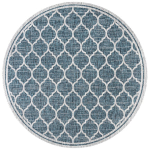 HomeRoots 9' Teal Blue and Gray Round Geometric Area Rug - Stylish Indoor/Outdoor Design for Any Space 704454