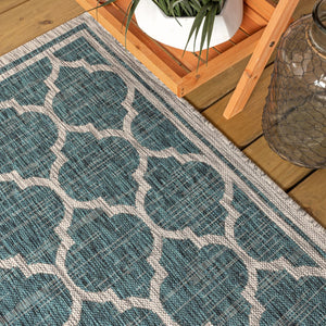 HomeRoots 9' Teal Blue and Gray Geometric Area Rug – Stylish Indoor/Outdoor Design for High-Traffic Spaces 704455