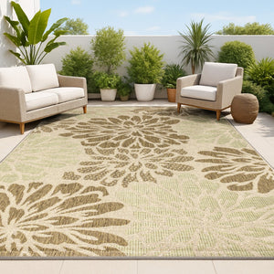 HomeRoots 10' X 14' Sage and Brown Floral Area Rug - Durable Indoor/Outdoor Carpet for Elegant Living Spaces 704456