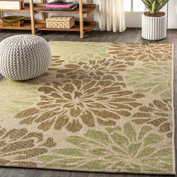 HomeRoots 10' X 14' Sage and Brown Floral Area Rug - Durable Indoor/Outdoor Carpet for Elegant Living Spaces 704456