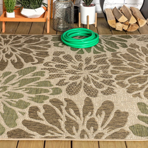 HomeRoots 10' X 14' Sage and Brown Floral Area Rug - Durable Indoor/Outdoor Carpet for Elegant Living Spaces 704456