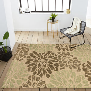 HomeRoots 10' X 14' Sage and Brown Floral Area Rug - Durable Indoor/Outdoor Carpet for Elegant Living Spaces 704456