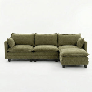 English Elm Modern Chenille Three Seat Sofa with Ottoman Usb Charging Ports and Storage Pockets Green W2519S00005