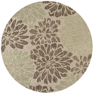 HomeRoots 8' Sage and Brown Round Floral Area Rug - Stylish Indoor/Outdoor Design for Patios, Kitchens, and More! 704459