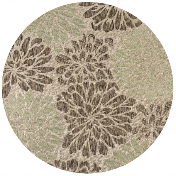 HomeRoots 8' Sage and Brown Round Floral Area Rug - Stylish Indoor/Outdoor Design for Patios, Kitchens, and More! 704459