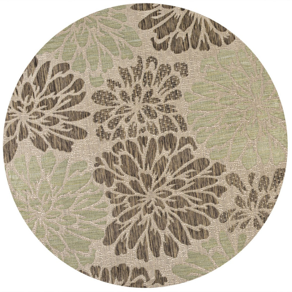 HomeRoots 9' Sage and Brown Round Floral Area Rug - Durable Power-Loomed Design for Indoor & Outdoor Spaces 704461
