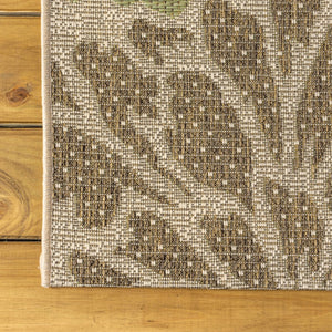 HomeRoots 9' Sage and Brown Square Floral Area Rug – Durable Indoor/Outdoor Design for Modern Spaces & Easy Care 704462