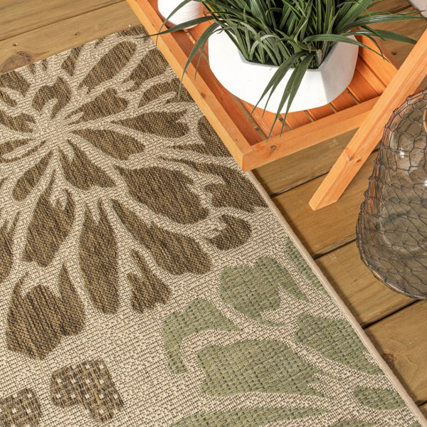 HomeRoots 9' Sage and Brown Square Floral Area Rug – Durable Indoor/Outdoor Design for Modern Spaces & Easy Care 704462