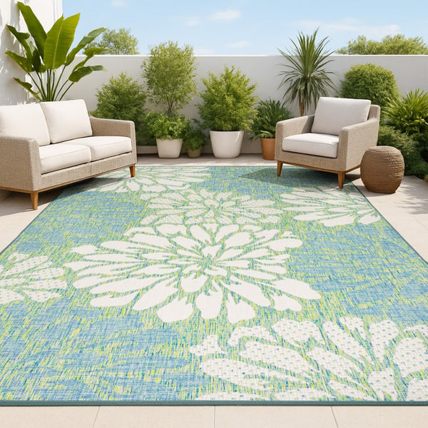 HomeRoots 10' Cream and Green Floral Area Rug - Versatile Indoor/Outdoor Design for Timeless Charm and Durability 704467