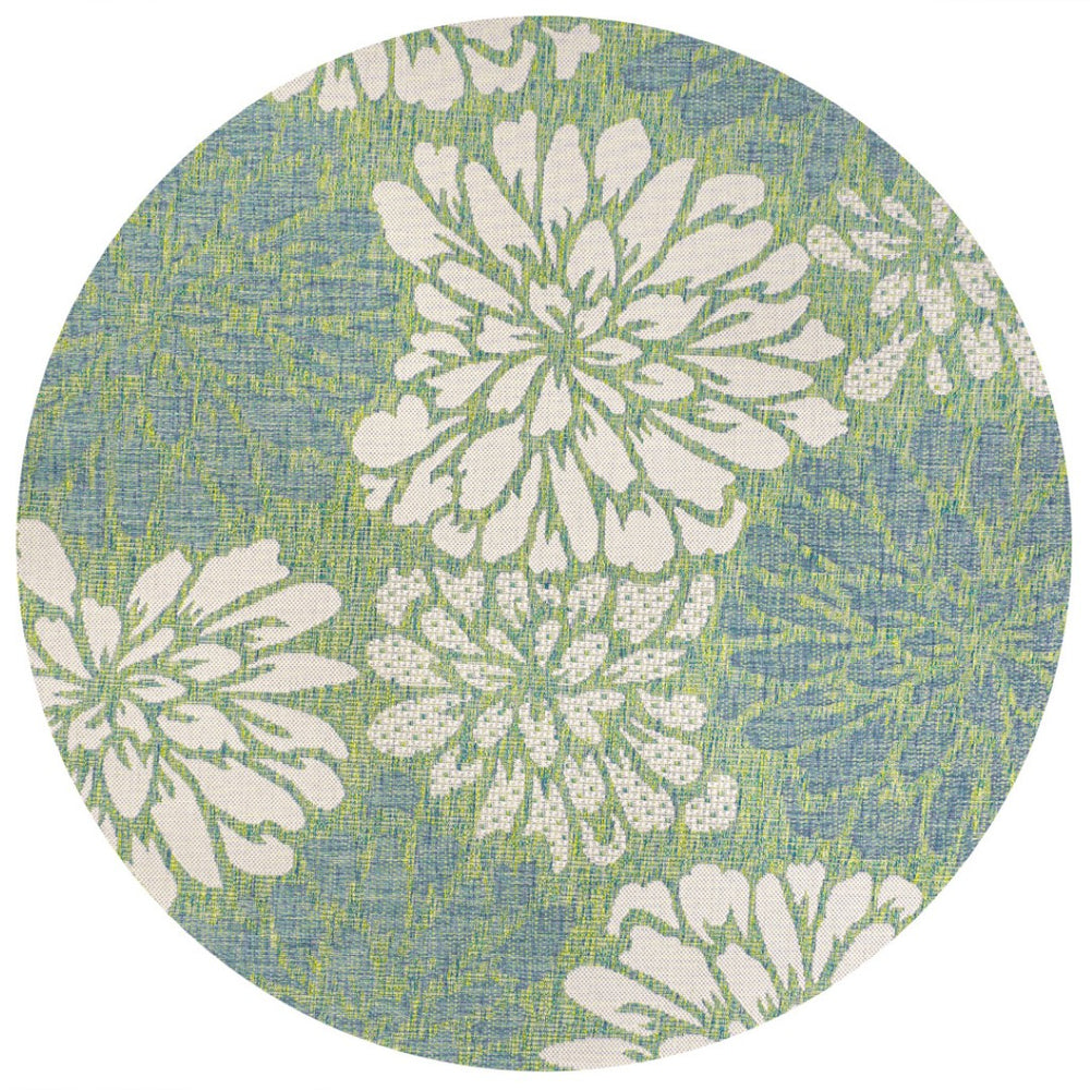 HomeRoots 8' Cream and Green Round Floral Area Rug - Elegant Indoor/Outdoor Design, Easy Care & Durable Quality 704472