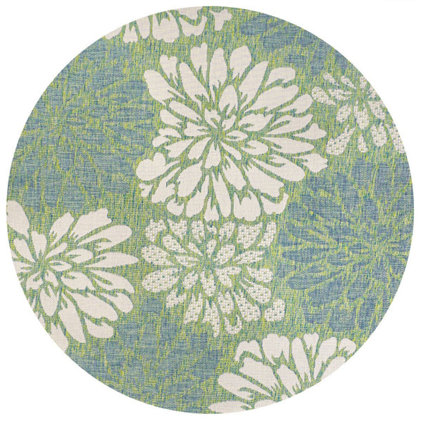 HomeRoots 8' Cream and Green Round Floral Area Rug - Elegant Indoor/Outdoor Design, Easy Care & Durable Quality 704472
