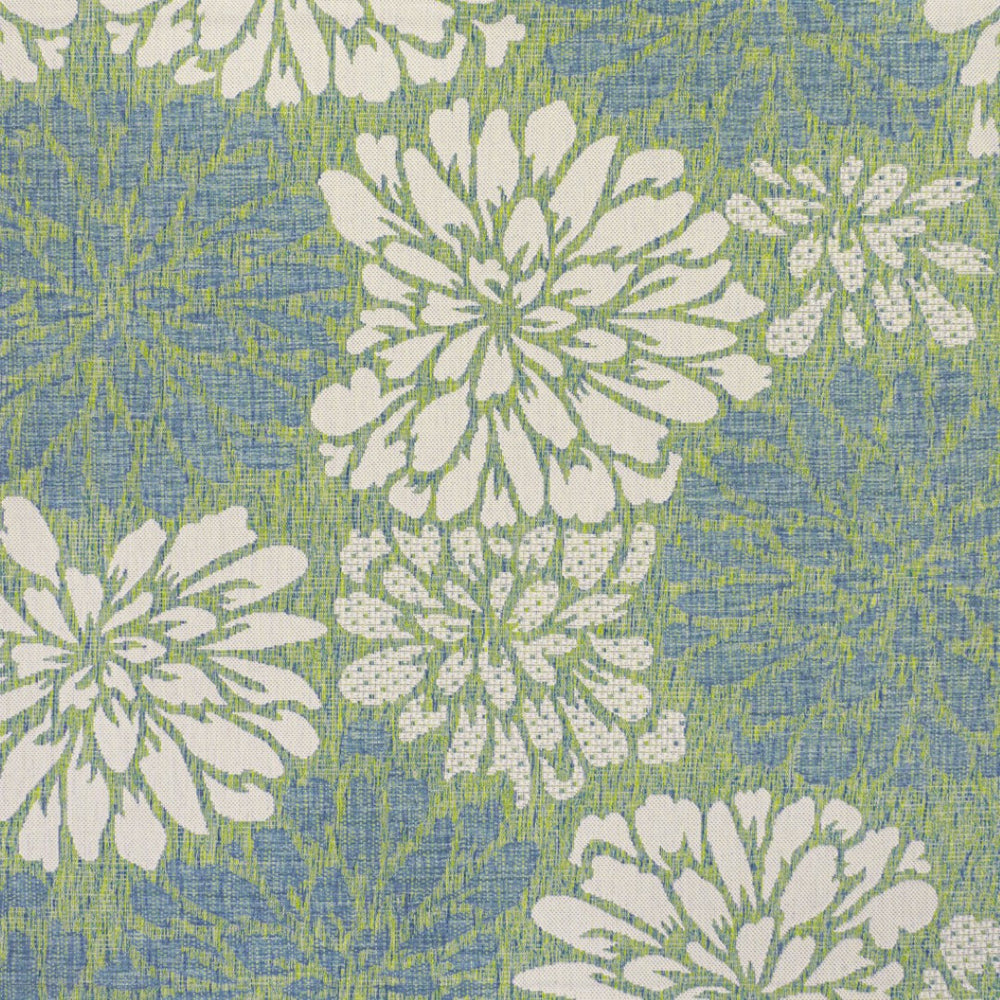 HomeRoots 8' Cream and Green Square Floral Area Rug - Durable, Stylish, Indoor/Outdoor Design for Any Space 704473