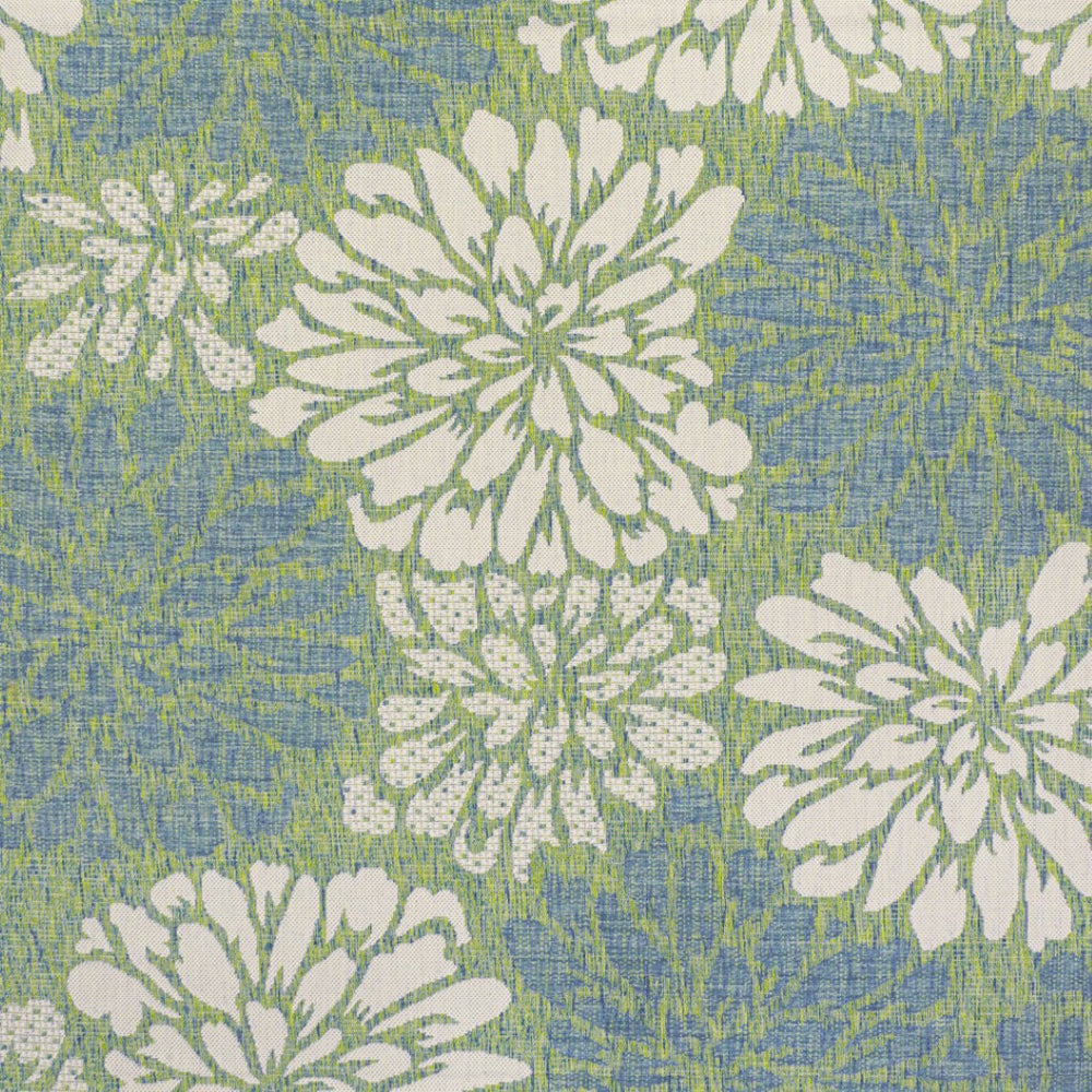 HomeRoots 8' Cream and Green Square Floral Area Rug - Durable, Stylish, Indoor/Outdoor Design for Any Space 704473