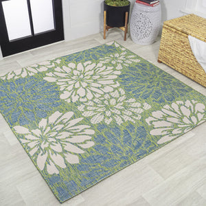HomeRoots 9' Cream and Green Square Floral Area Rug – Stylish Indoor/Outdoor Design for Modern Living Spaces 704475