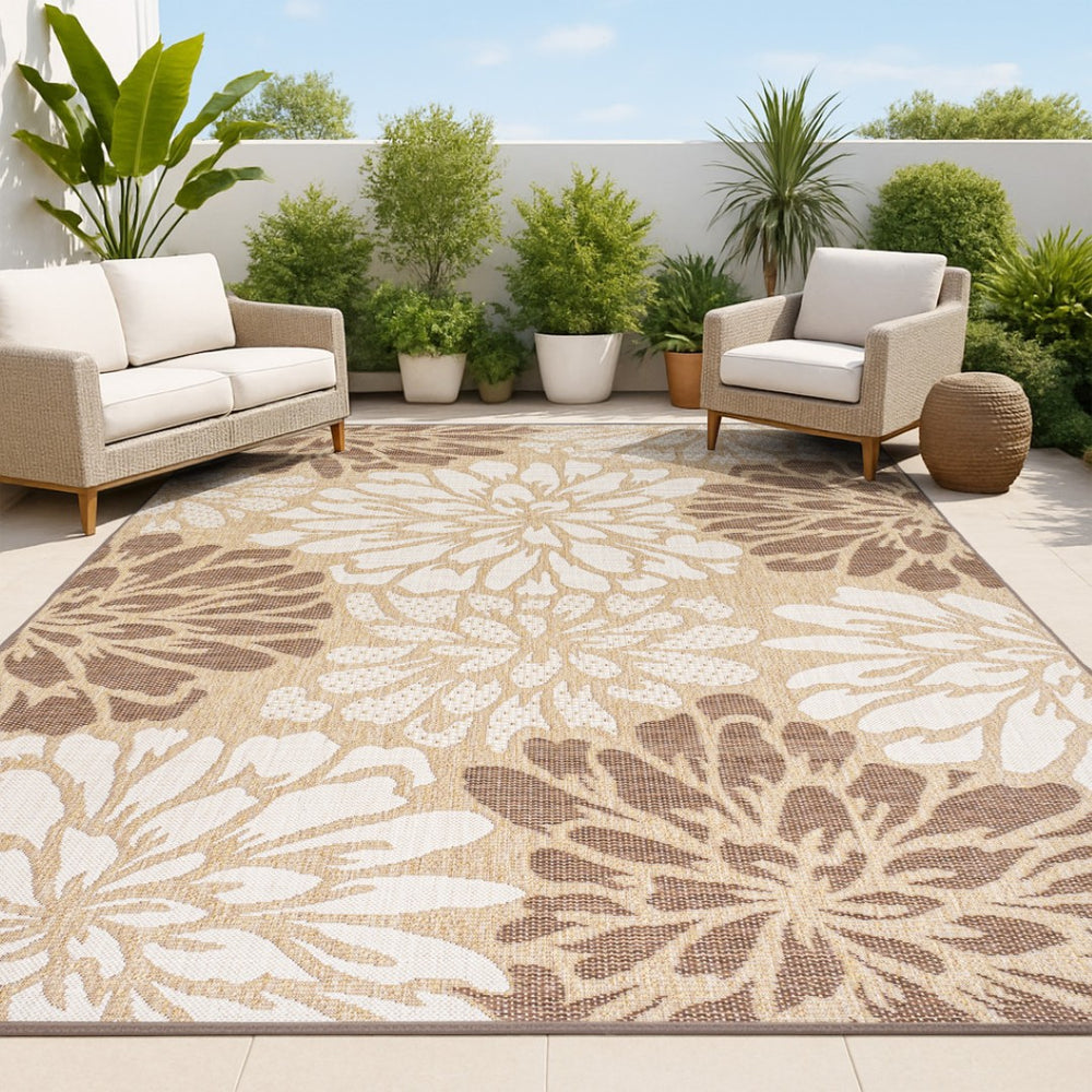HomeRoots 10' Brown and Cream Floral Area Rug – Elegant Indoor/Outdoor Design, Durable, Easy-Care, Versatile! 704476