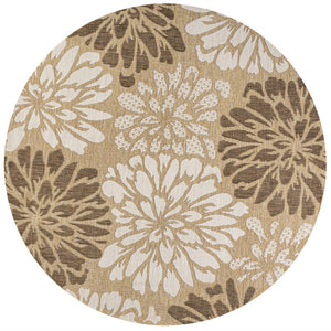 HomeRoots 6' Brown and Cream Round Floral Area Rug - Durable Indoor/Outdoor Design for Elegant Spaces & Easy Care 704479