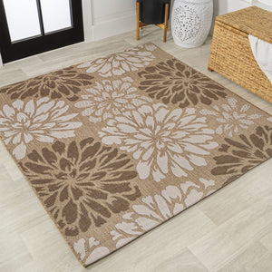 HomeRoots 6' Brown and Cream Square Floral Area Rug - Durable, Stylish Indoor/Outdoor Rug for Versatile Spaces 704480