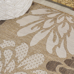 HomeRoots 6' Brown and Cream Square Floral Area Rug - Durable, Stylish Indoor/Outdoor Rug for Versatile Spaces 704480
