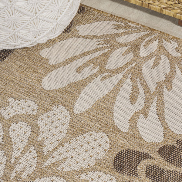 HomeRoots 6' Brown and Cream Square Floral Area Rug - Durable, Stylish Indoor/Outdoor Rug for Versatile Spaces 704480