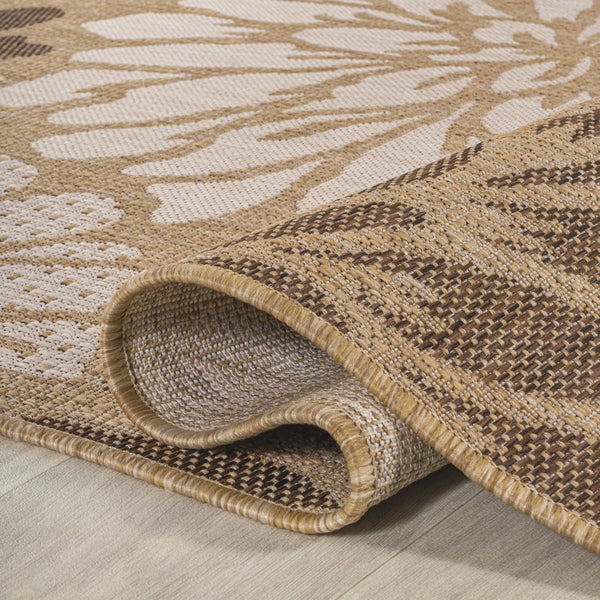 HomeRoots 6' Brown and Cream Square Floral Area Rug - Durable, Stylish Indoor/Outdoor Rug for Versatile Spaces 704480