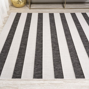 HomeRoots 10' X 14' Black And Cream Striped Area Rug – Stylish, Durable, Weather-Resistant for Indoor & Outdoor Use! 704485