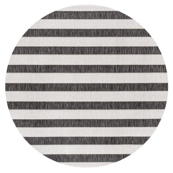 HomeRoots 5' Striking Black and Cream Round Striped Rug for Indoor & Outdoor Use – Durable, Stylish Accent Piece 704487