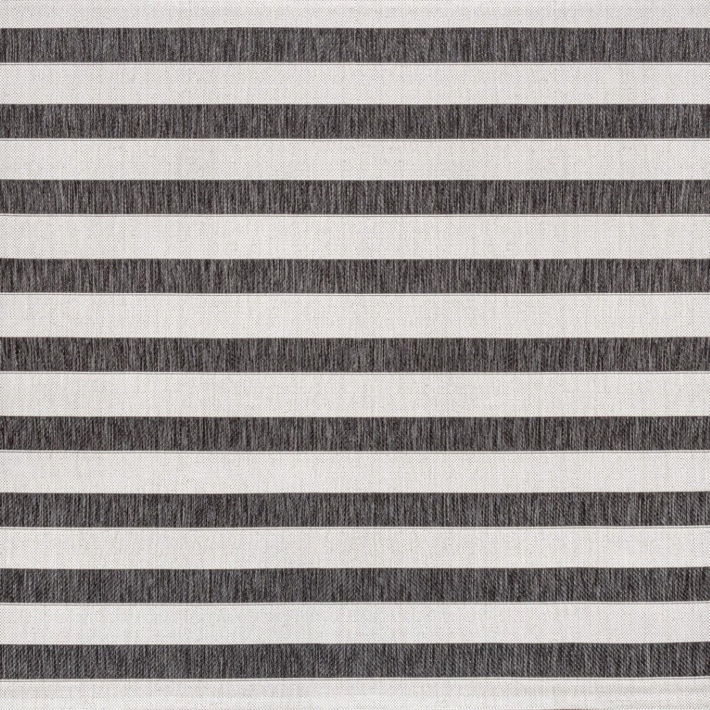 HomeRoots 5' Black And Cream Striped Square Rug - Stylish Indoor & Outdoor Area Rug for Modern Spaces 704488
