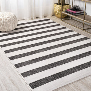 HomeRoots 6' X 9' Striped Black and Cream Area Rug - Durable Indoor/Outdoor Design, Easy Care & Modern Style 704489