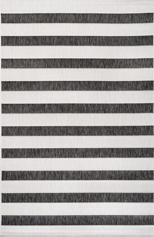 HomeRoots 6' X 9' Striped Black and Cream Area Rug - Durable Indoor/Outdoor Design, Easy Care & Modern Style 704489