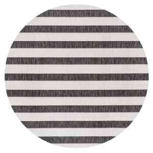 HomeRoots 8' Black and Cream Striped Area Rug – Stylish Indoor/Outdoor Round Carpet for High-Traffic Spaces 704492