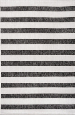 HomeRoots 9' X 12' Black And Cream Striped Area Rug - Durable, Versatile Indoor/Outdoor Design for Any Space 704494