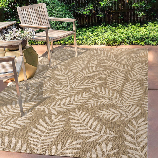 HomeRoots 10' Elegant Brown and Beige Floral Indoor Outdoor Area Rug - Durable, Low-Maintenance & Stylish Design 704497