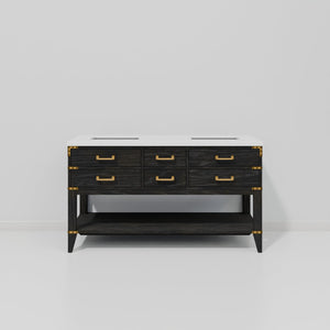 English Elm Black Oak Double Bath Vanity: 60" W Solid Wood Design With Cultured Marble Top & Ample Storage B2731P261033