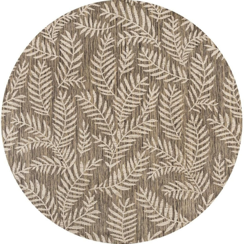 HomeRoots 6' Round Floral Indoor/Outdoor Area Rug - Durable Brown and Beige Design for Stylish Living Spaces 704500